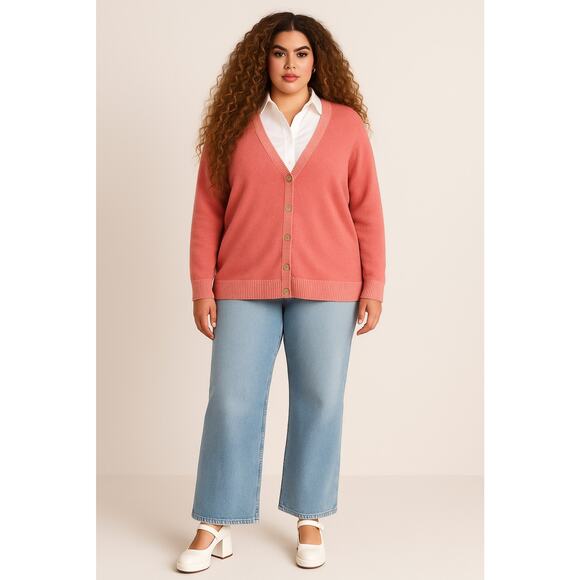 Lane Bryant Pink Cotton, Acrylic, Angora Rabbit Hair Blend Cardigan Size 18/20 - Picture 5 of 8